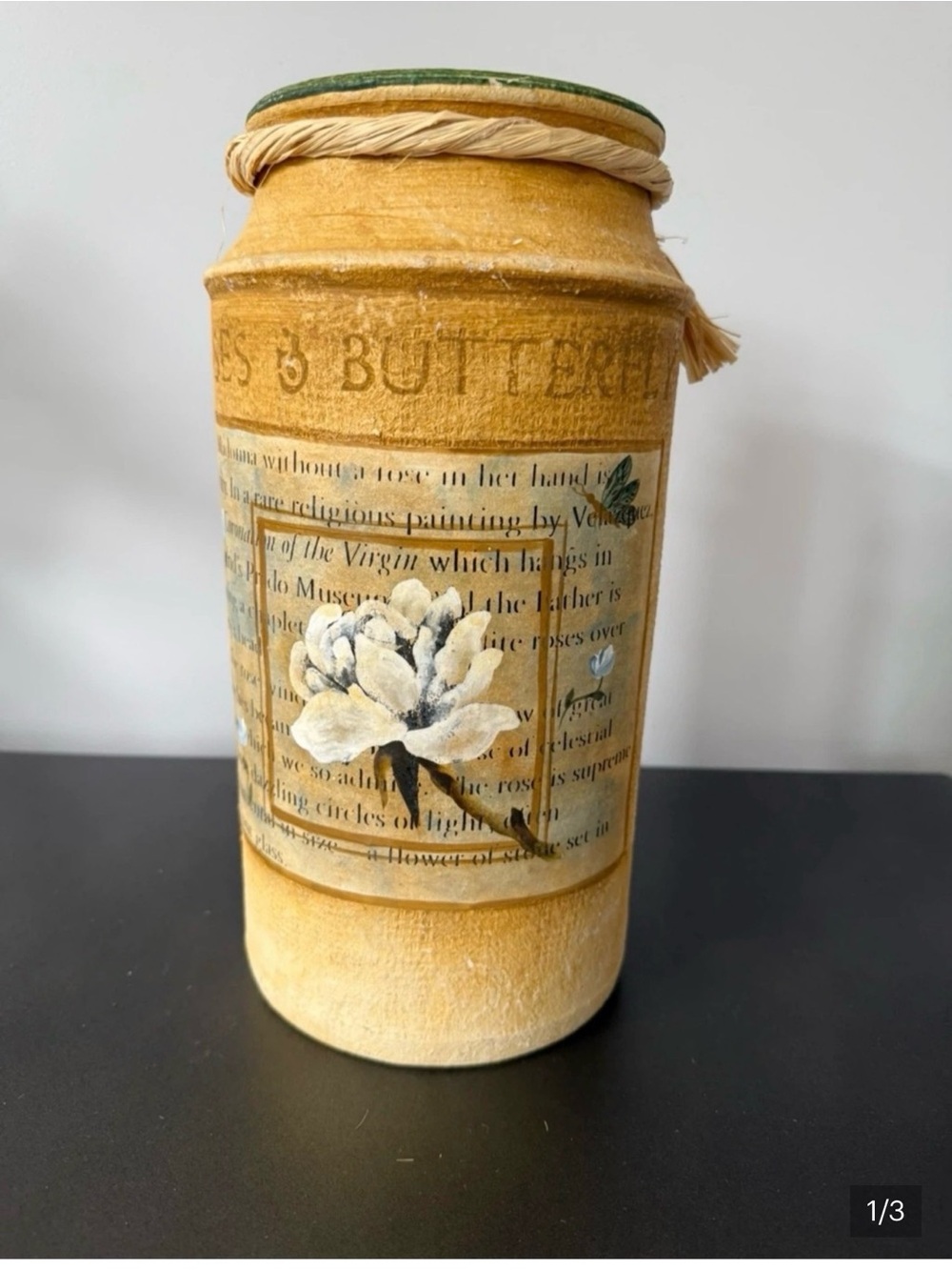 Large Decorative Yellow Floral Canister Vase